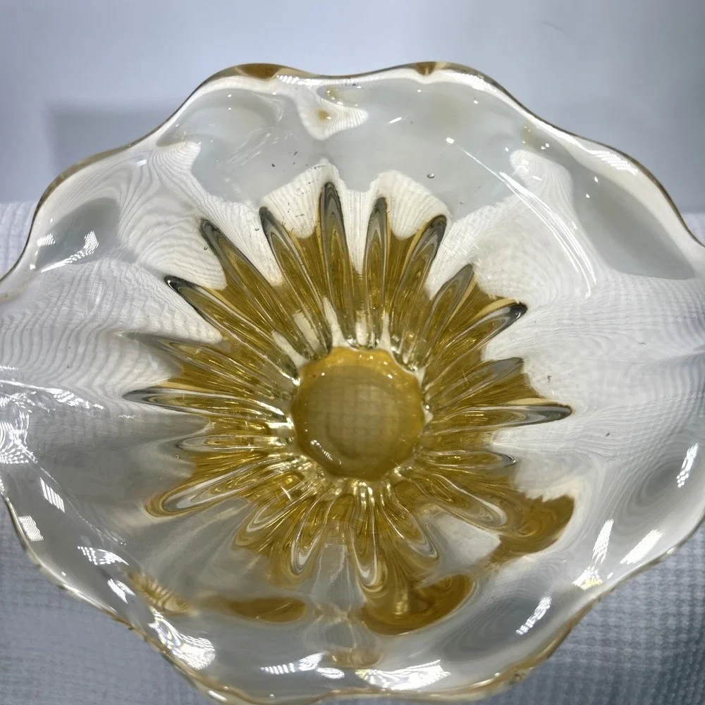 Murano Mid-Century Glass Waterfall Vase Pale Amber Yellow MCM